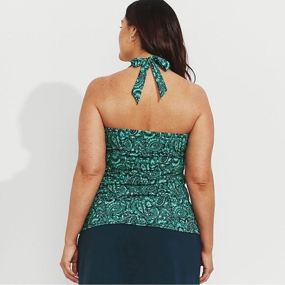 Land's End Plus size square neck halter tankini top soft  navy emerald decor Var - Picture 4 of 5